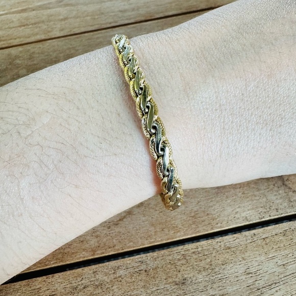 14K White and Yellow Gold Multi Rope Chain Twist Bracelet 6.75" inch Italy - Picture 6 of 6